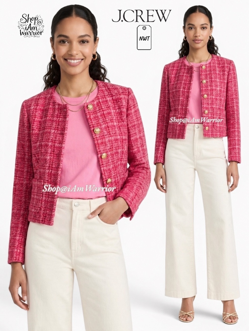 J.Crew (factory) NWT pink & red tweed lady jacket *shop@iamwarrior